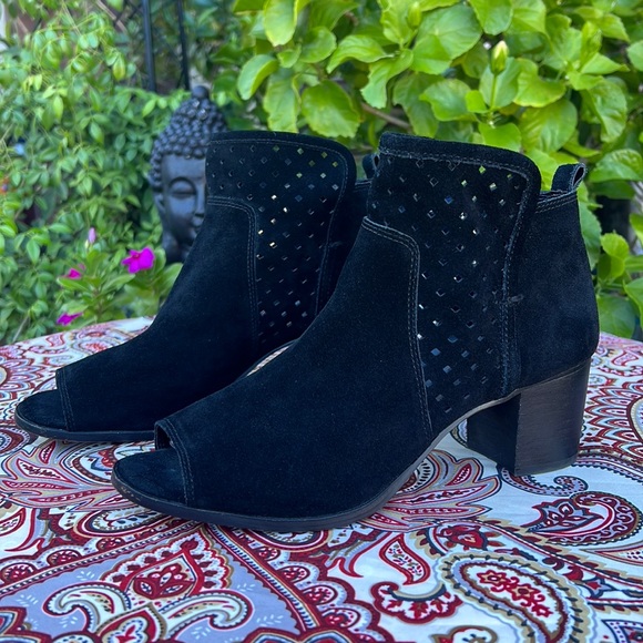 Gianni Bini Peep Toe Mono Black Suede Ankle Booties - Picture 2 of 16